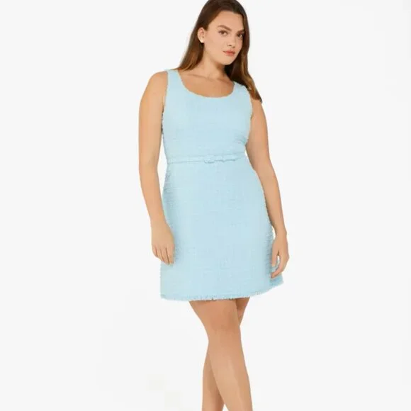 Kate Spade Dress 14 Light Blue Boucle Mini Fit Flare Sleeveless Feminine - Picture 2 of 15